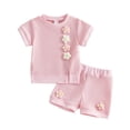 thumbnail image 1 of Niña Bebé Ropa de Verano Elegante Bordado Floral Cuello Redondo Pantalones Cortos de Manga Corta Dos Piezas Conjunto de Tejido Suave Transpirable, 1 of 9
