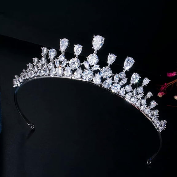 Luxury CZ Bridal Wedding Leaf Tiara Crown for Women Hair Accessories