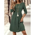 thumbnail image 4 of Women's Casual Sweater Dress Crew Neck Knit Long Sleeve Dress A-Line Knee Length Fall Winter Dress Dark Green XXL, 4 of 7