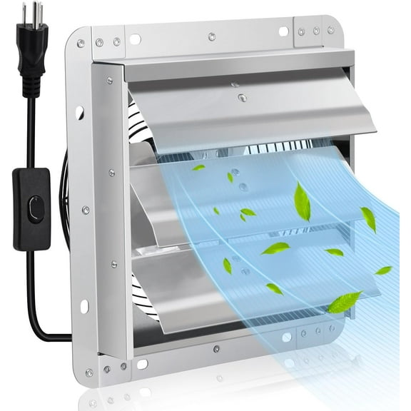 12 Inch Shutter Exhaust Fan 970 CFM, Wall Mount Vent Fan with ON/OFF Switch for Attic, Greenhouse, Garage, Chicken Coop, Gable, Shed, Basement, Kitchen, Warehouses Ventilation, 1680 RPM.