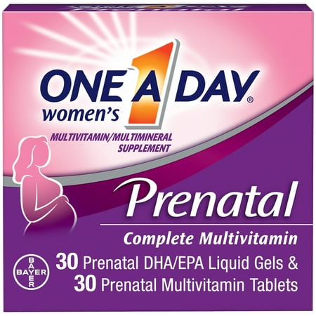 One A Day Women's Prenatal Multivitamin Two Pill Formula, Supplement for Before, During, and Post Pregnancy, Including Vitamins A, C, D, E, B6, B12, Folic Acid, and Omega-3 DHA, 30+30 Count