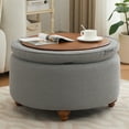 thumbnail image 5 of 30'' Round Ottoman with Storage, Modern Tufted Fabric Storage Ottoman with Removable Top for Living Room, Bedroom, Light Gray, 5 of 9