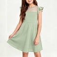 thumbnail image 2 of QIUOMBBP Flutter Sleeve Dress Short for Girls Solid Color Crewneck Dresses Fashion Summer Outdoor Clothes Green 5-6Years, 2 of 7