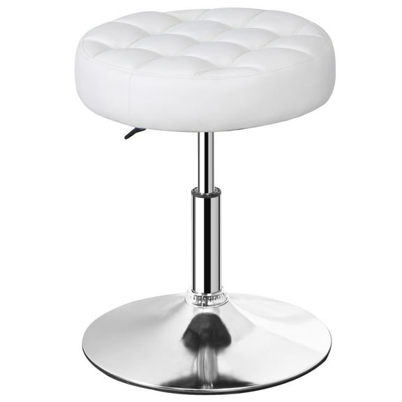 SONGMY 1 PC Adjustable Height Vanity Stool, White 360掳 PU Leather Makeup Stool, Swivel Beauty Salon Chair