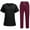 07# Wine, variant on 2 Pcs Scrubs for Women Set Plus Size Stretchy Nurses Uniformes Scrubs Set Solid V Neck Tops & Wide Leg Cargo Pants Black L