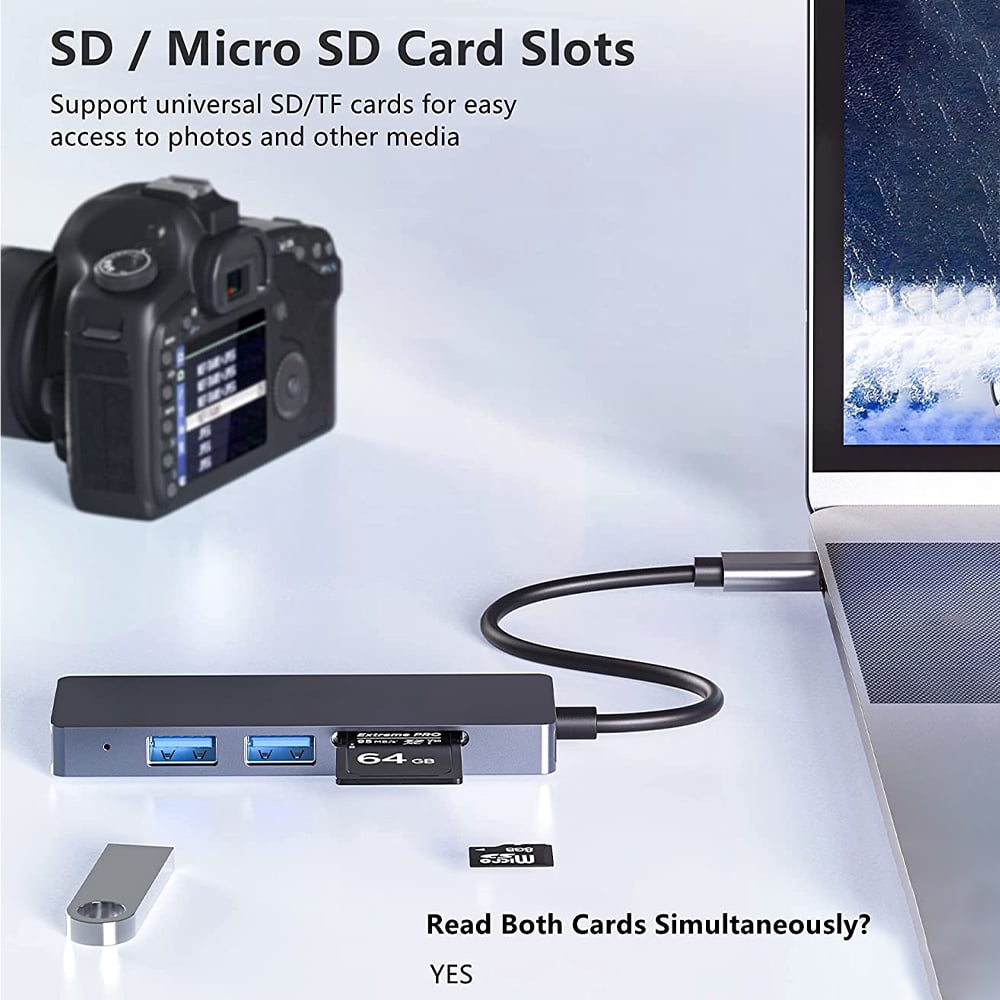 USB C Hub, 5 in 1 Type C Adapter Hub with 3 USB 3.0 Ports & SD/TF Card Reader Compatible for New MacBook Pro/Air, ChromeBook,Surface, Samsung S9/S8 and More