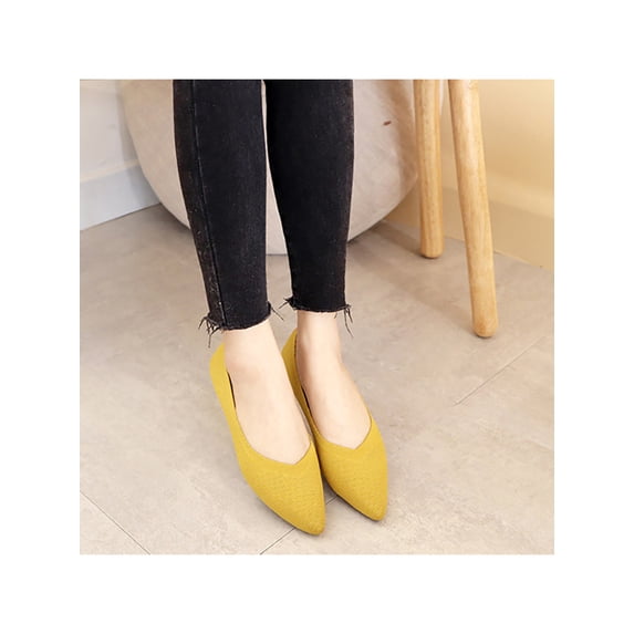 Woobling Womens Pointed Toe Ballet Flats Knit Dress Shoes Comfort Slip On Loafers