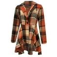 thumbnail image 4 of Arlun Women's Lightweight Long Sleeve Button down Cardigans Checkered Pattern Knit Casual Long Jackets Lapel Slim Fit Asymmetrical Hem Coats 2025 Fall Outfits Clothes Orange XL, 4 of 5