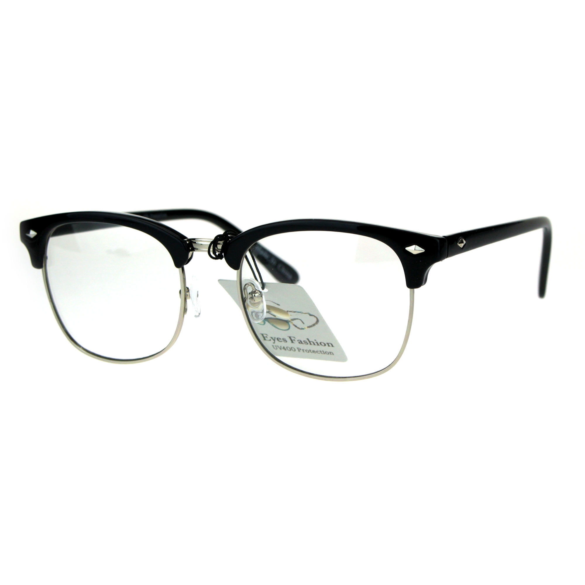 Mens Luxury Designer Half Horned Rim Hipster Nerdy Clear Lens Eye Glasses 