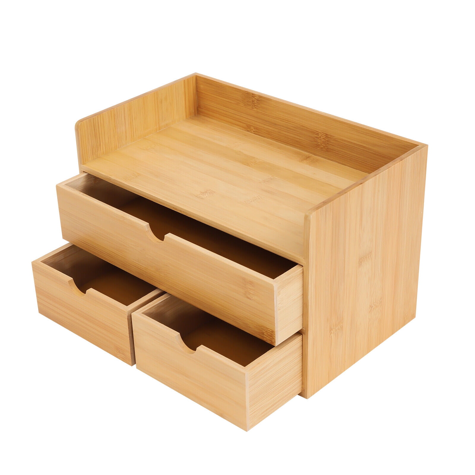 3-Tier Bamboo Shelf Organizer for Desk with 3 Drawers - Desk Storage for Office Bamboo Desk Organizer Tabletop Organizer w/3 Drawer Pen Storage Box Office Home