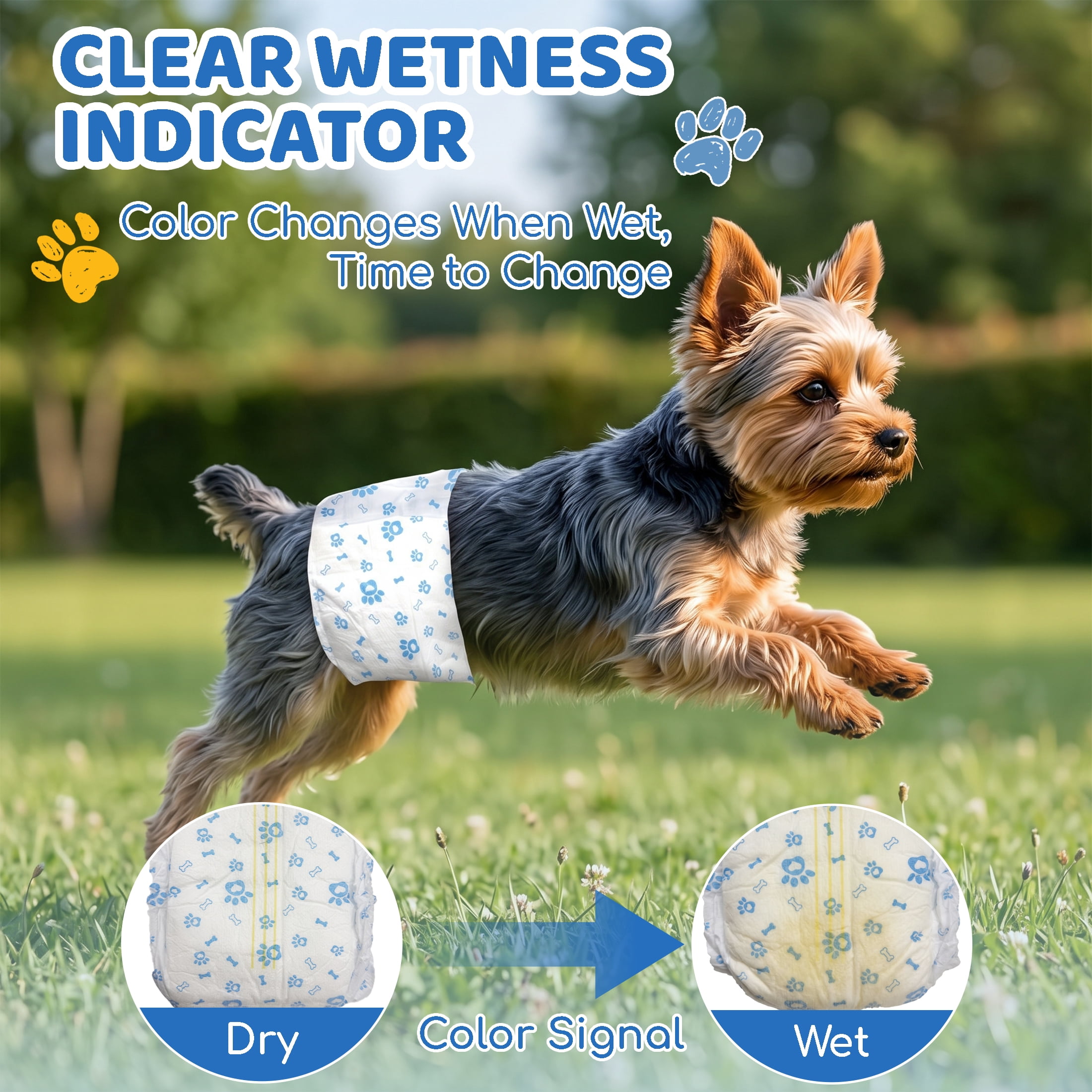 GARITIN 50 Pack Male Dog Wraps S Size, Disposable Belly Bands for Small Puppies 3‑8 lbs, Dog Diapers with Wetness Indicator for Marking & Incontinence