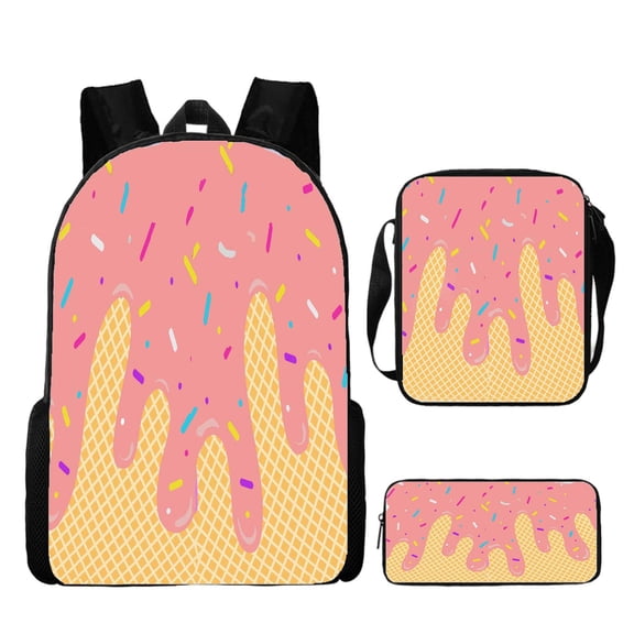JCCXIN Ice-Cream Graphic School Backpack Set For Teen Boys Girls Primary Middle High School College Backpacks With Pencil Case Crossbody Bag 3 PC Sets Cute Lightweight Large Capacity Funny Bags,Pink