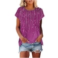 thumbnail image 1 of Staron Hauts Tendance pour Femmes 2025 Raglan à Manches Courtes Col Ras du Cou Tunique T-Shirts Basiques de Bureau Imprimé Floral Décontractés Amples Hauts Rose Vif TG, 1 of 6