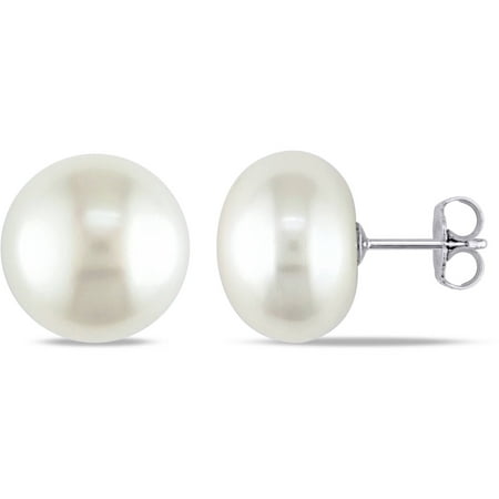 Miabella 13-14mm White Cultured Freshwater Pearl 14kt White Gold Stud Earrings