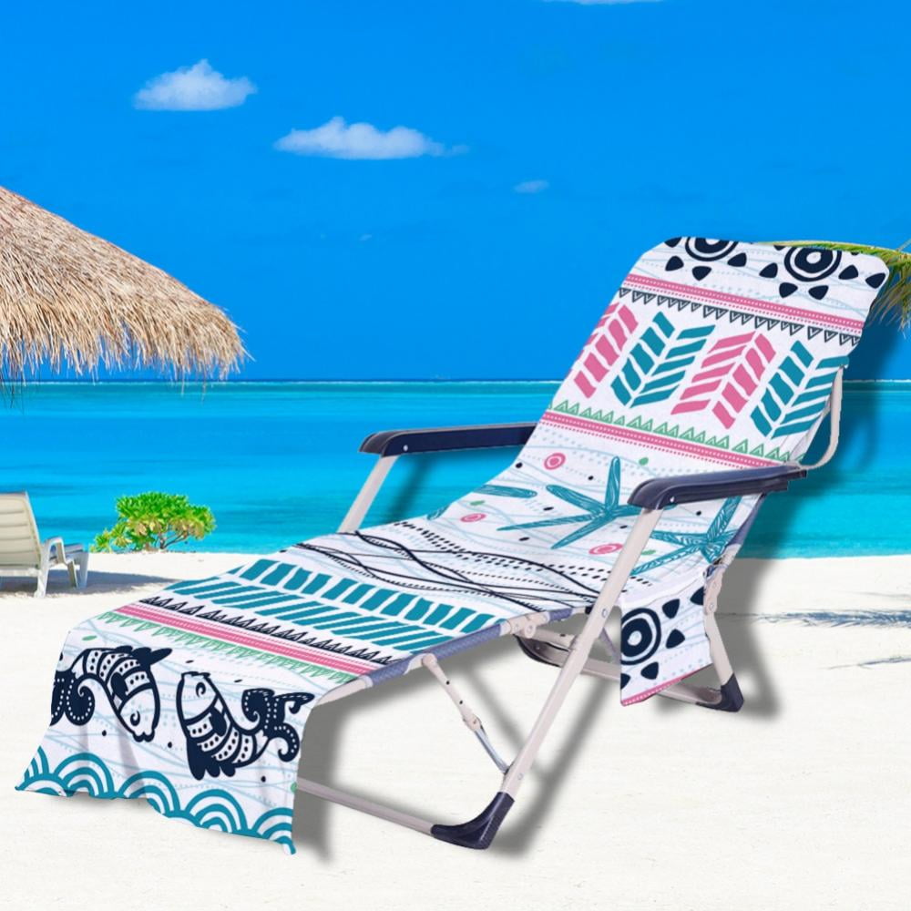 Beach Chair Cover with Side Pockets Thick and Quick Dry Chaise Lounge