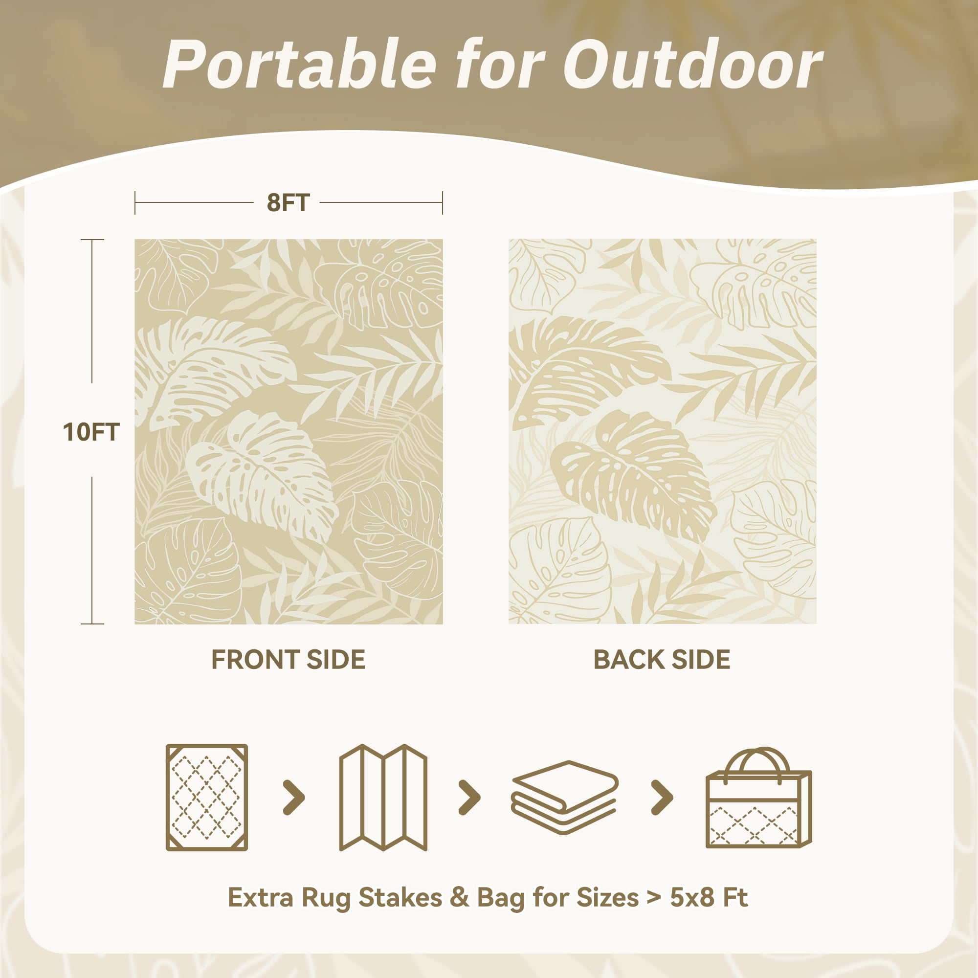 SIXHOME Outdoor Rug 8'x10' Waterproof Reversible Patio Rug Boho Geometric Indoor Outdoor Rugs Lightweight Plastic Straw Ourdoor Carpet for RV Camping Deck Balcony Modern Porch Decor Beige