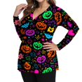 thumbnail image 4 of Halloween Plus Size Wrap Tunic V Neck Long Sleeve Pumpkin Bat Fall Tops Yellow 5XL, 4 of 6