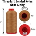 thumbnail image 3 of Threadart Heavy Duty Bonded Nylon Thread - 1650 yards (1500m) - Coated No Unravel - #69 T70 Size 210D/3 - For Upholstery, Leather, Weaving Hair, Denim, & More - 26 Colors Available - Neon Yellow, 3 of 7