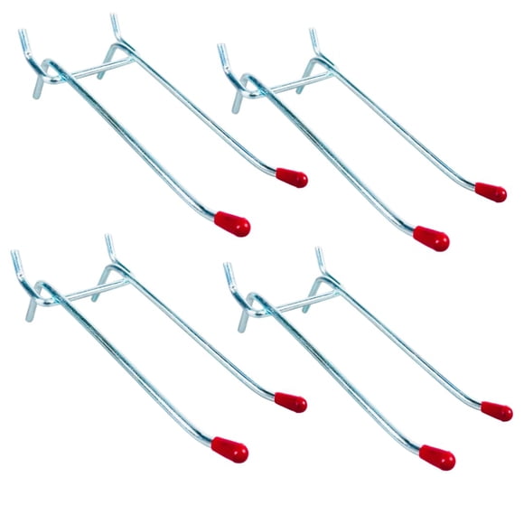 DOVETAIL | 4 Piece | 4" Double Prong Universal Peg Hooks | Constructed of 3/16" Galvanized Steel with Rubber Coated Tips | Great for Organizing Garage, Workshop, Retail Store