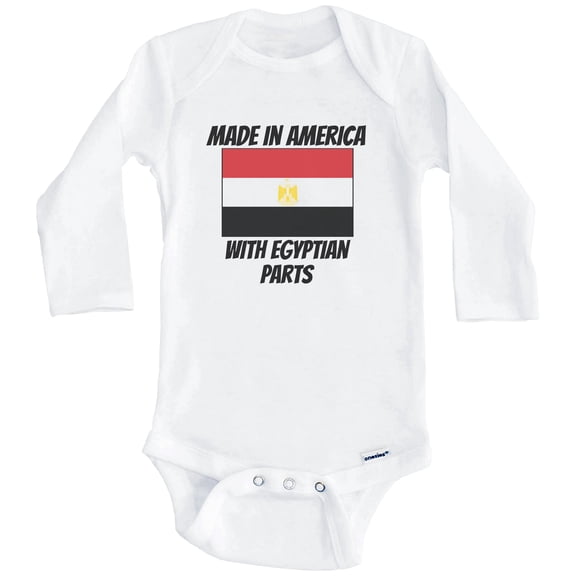Made In America With Egyptian Parts Egypt Flag Funny One Piece Baby Bodysuit (Long Sleeve), 0-3 Months White