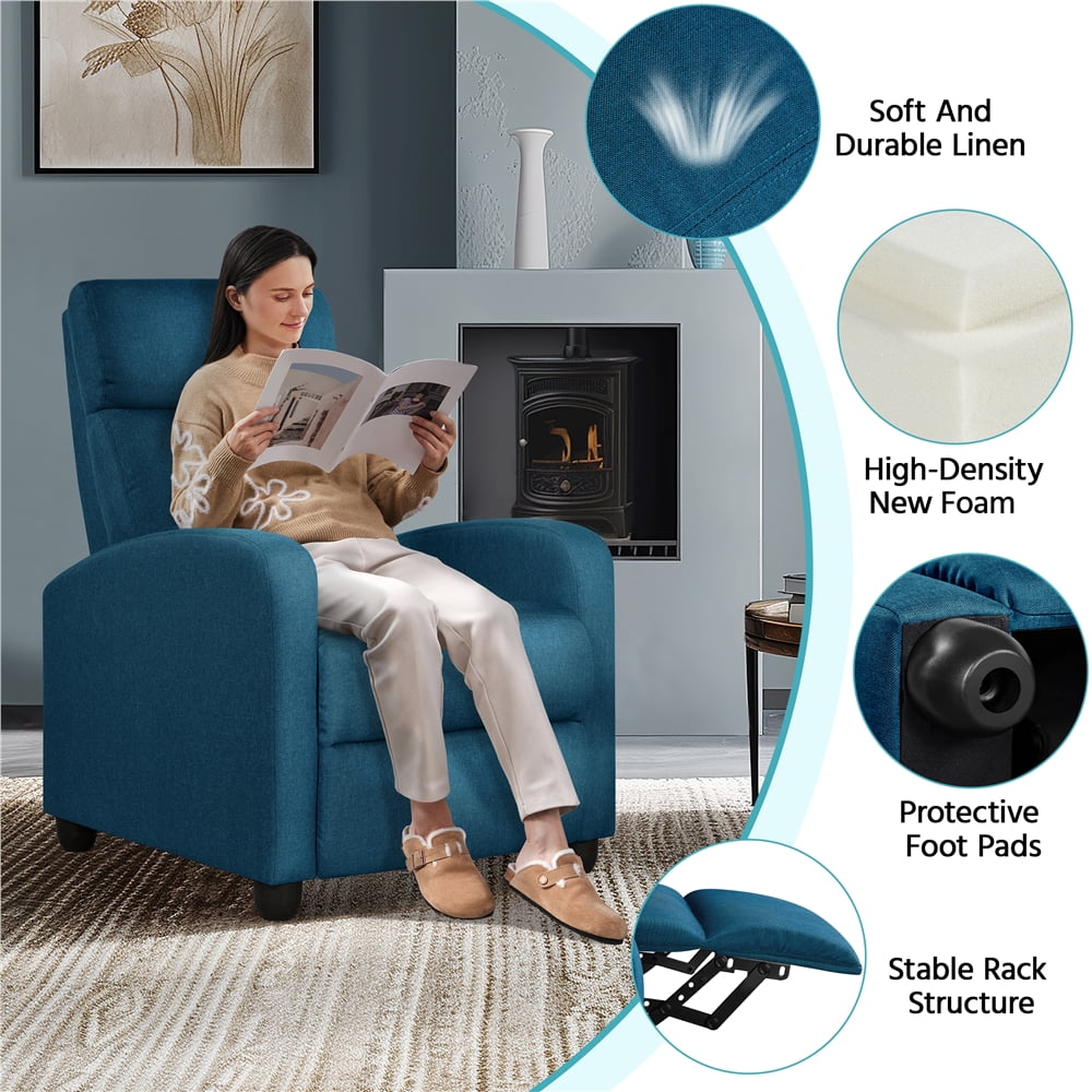 Yaheetech Modern Fabric Upholstered Recliner Chair with Pocket Spring for Home,Blue