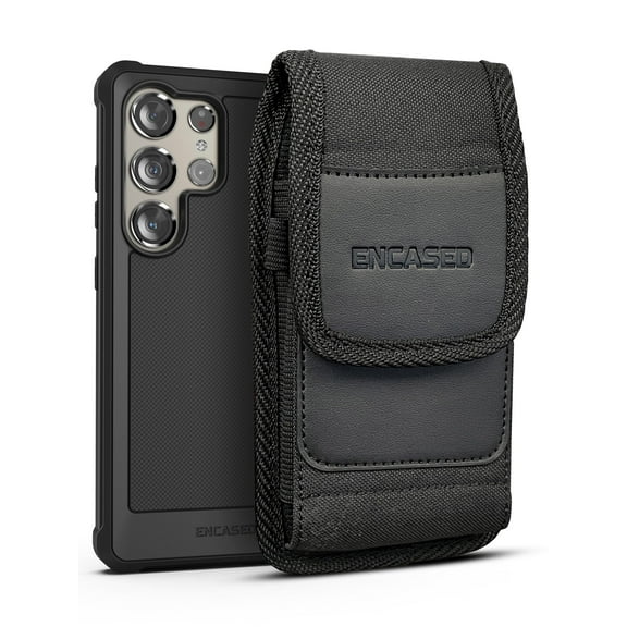 Encased 2-in-1 Belt Pouch with Case Designed for Samsung Galaxy S24 Ultra (2024) Full Body Protective Case with Screen Protector & Holster Clip Phone Holder (Black)