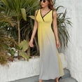 thumbnail image 6 of Abstract Yellow Gray Gradient Dress Summer Street Style Bohemia Long Dresses Female Sleeveless Printed Maxi Dress, 6 of 9