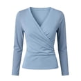 thumbnail image 6 of QINGFSAP Womens Cross Wrap V Neck Ruched Long Sleeve Shirts Stretchy Fitted Basic Casual Daily Solid Layering Tops, 6 of 6