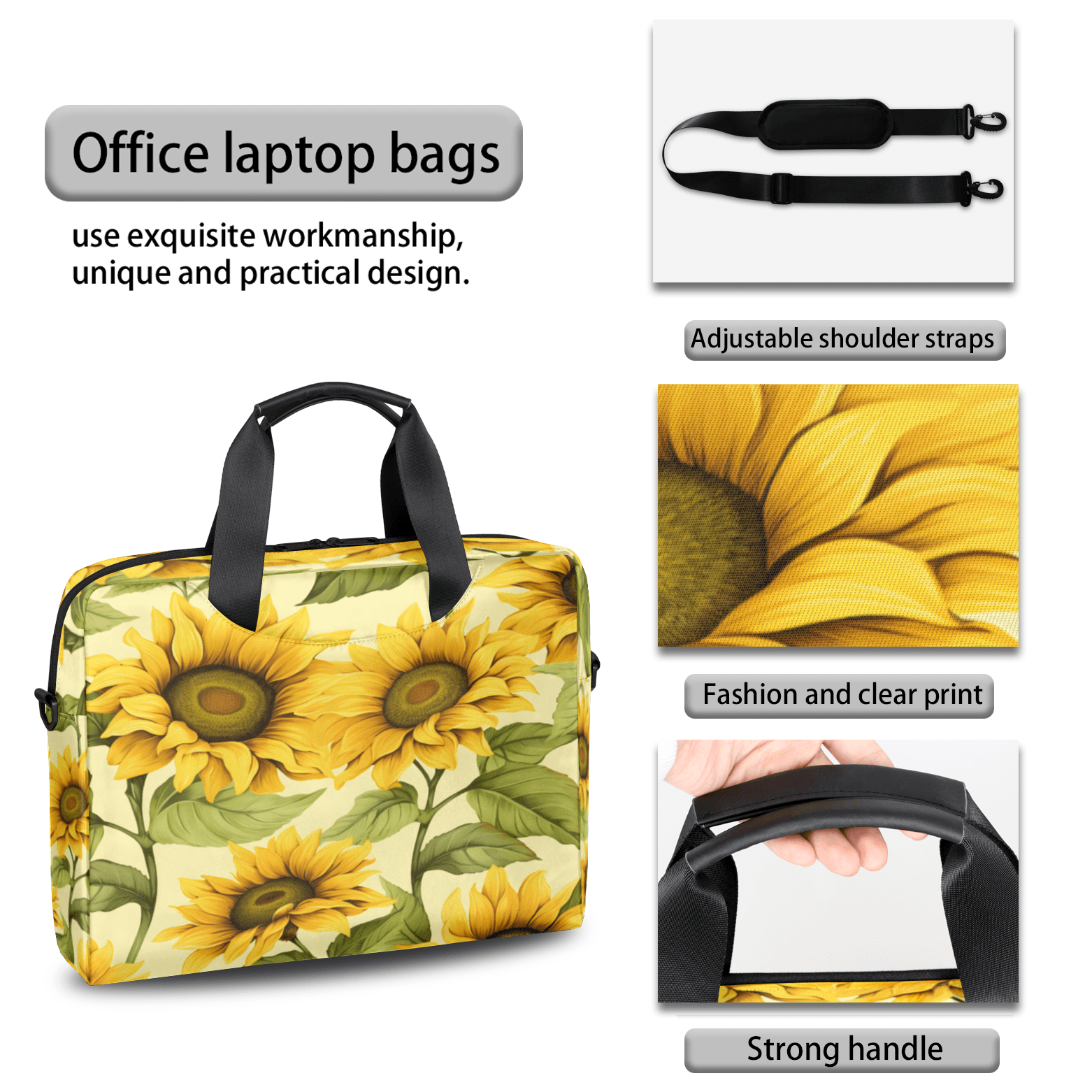 Herdesigns Sunflower Laptop Bag for Women Men, Computer Case Briefcase Messenger Bags, 15-15.6 inch Laptop Sleeve Shoulder Bag
