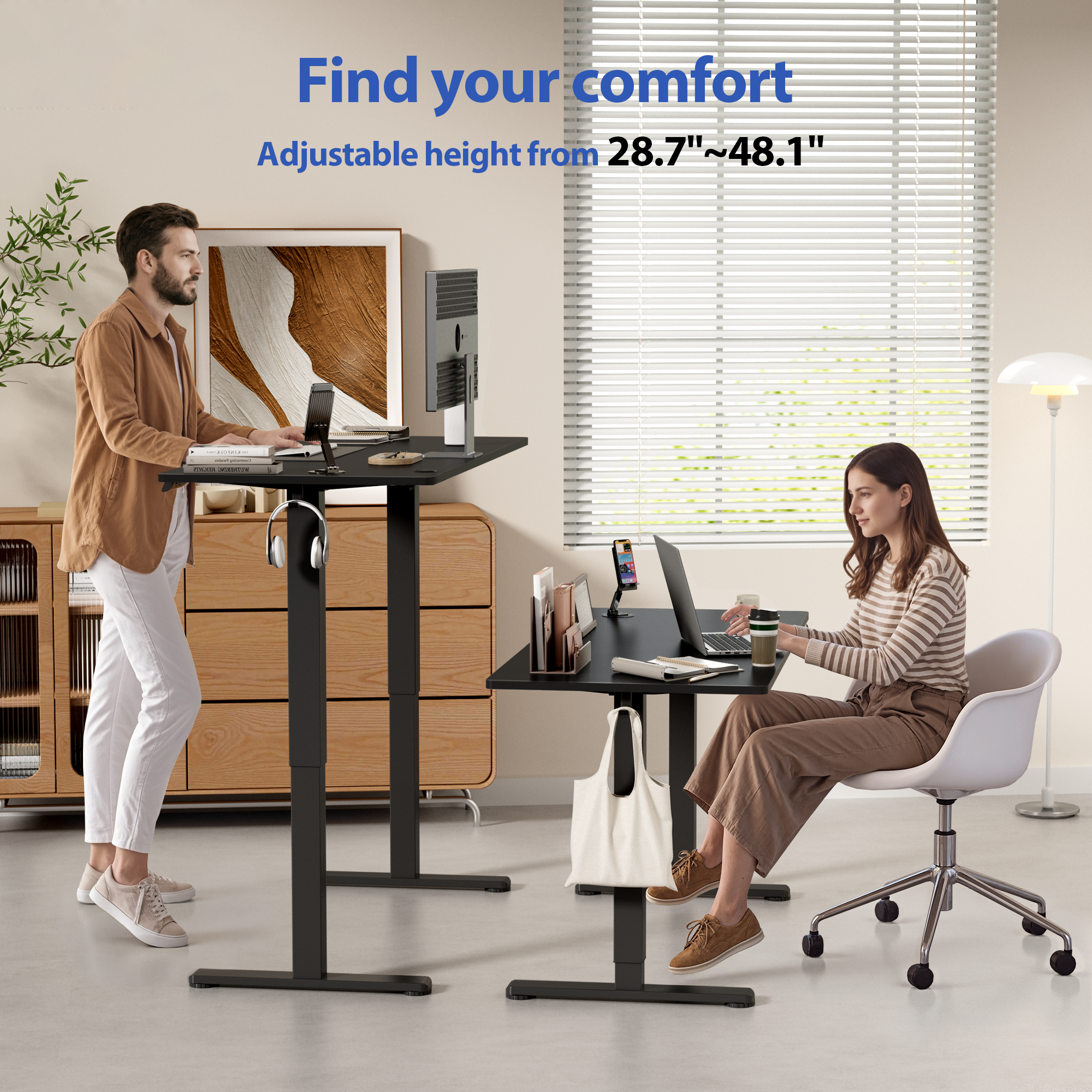 Lacoo 55" x 24" Sit to Stand Desk Height Adjustable Standing Desk Electric Stand up Table with Phone Stand, Black