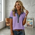 thumbnail image 5 of Denim Collar Pullover Sweaters for Women Casual Short Sleeve Waffle Knit Henley Tops Oversized Button Loose Fit Shirts, M, 5 of 9