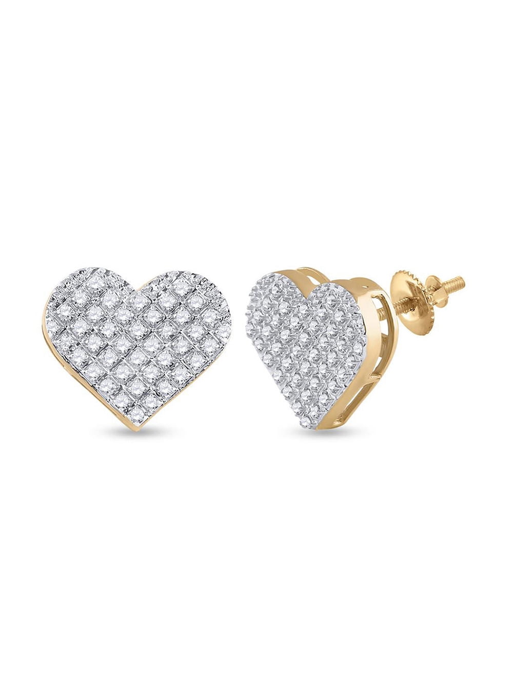 10k Yellow Gold Round Diamond Heart Dangle Screwback Earrings 1/4 Cttw 