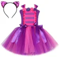thumbnail image 2 of Disfraz de gato de Cheshire para niña, vestido de princesa de tul para fiesta de carnaval de Halloween, vestido de tutú de gato del País de las Maravillas rosa intenso y morado, ropa para niña, 2 of 5