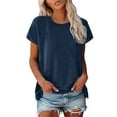 thumbnail image 1 of Lixiuxyad Femmes Manches Cap Été Décontracté Hauts Col Rond Couleur Unie Chemises Décontractées Coupe Ample Blouse Bleu P, 1 of 5