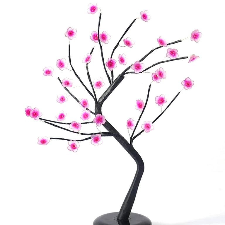 LIGHTSHARE 18-inch Crystal Flower LED Bonsai Tree, Pink Light, 36 LED  Lights, Battery Powered or DC Adapter(Included), Built-in Timer