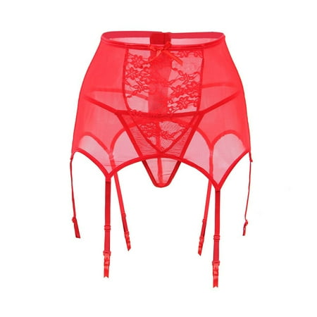 

BIZIZA Womens Garter Belt Plus Size Lace Suspenders for Thigh High Stockings Elastic Sexy Red XL
