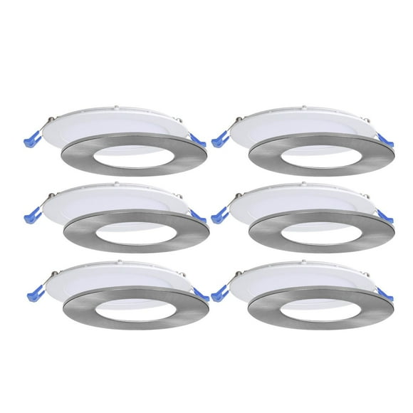 Nadair, 6” LED Recessed Ultra Slim Lights, 6-pack, IC rated, Dimmable, 15W=90W, 1125 Lumens, 4000K (Cool white), Large Junction box, Quick Connect System, White finish, Brushed nickel trim included