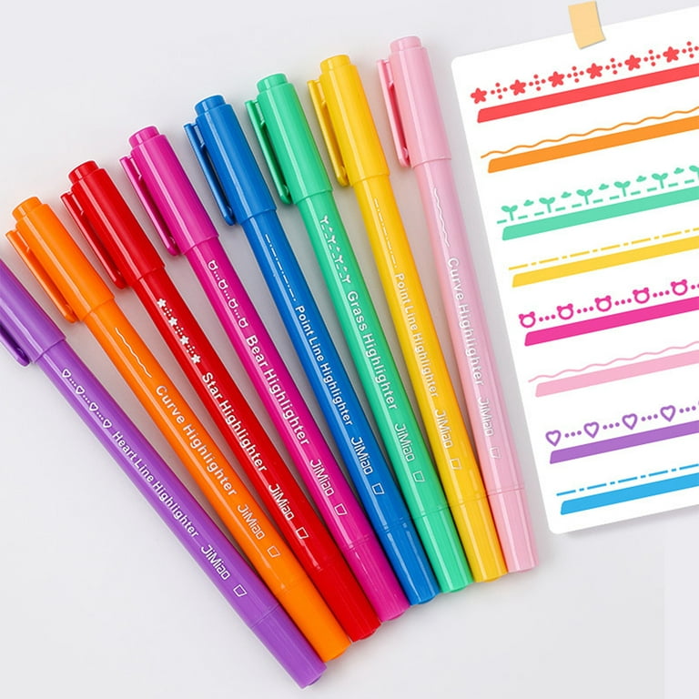 Smilevol Linear Color Pens, Colorful Curve Highlighter Pen Set, 6 Different  Curve Shapes Fine Tips, Smilevol Dual Tip Pens for Note Taking Writing