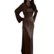thumbnail image 3 of Vestido Elegante de Otoño para Mujer, Ajustado, Fruncido, con Mangas Largas Acampanadas y Aberturas para Cóctel Marrón L, 3 of 8