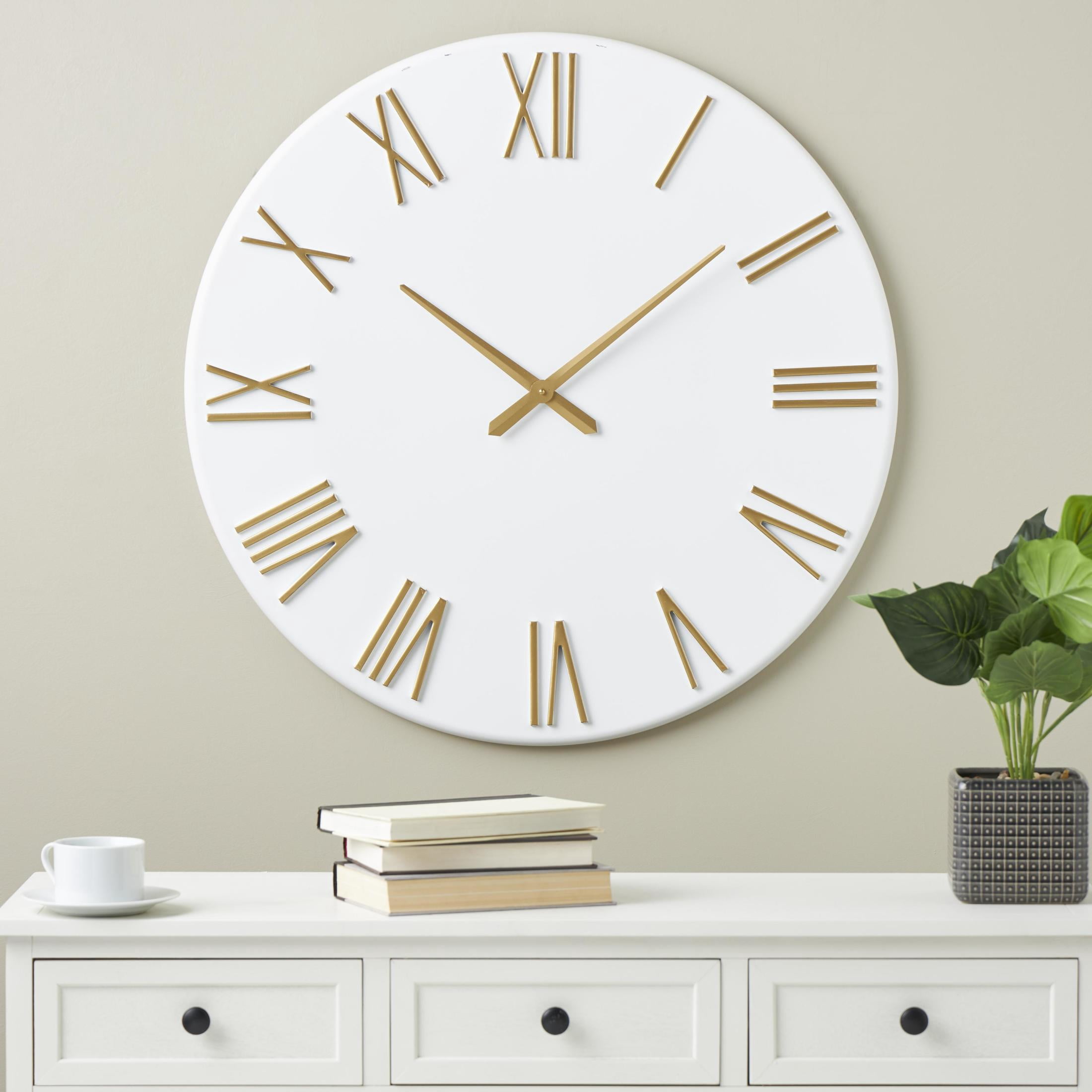 DecMode 31" White Metal Wall Clock with Gold Roman Numerals