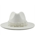 thumbnail image 1 of ¡Rebajas! Sombreros vaqueros Fdelink. Sombrero de copa para mujer, estilo británico, elegante sombrero de jazz con aro de perla y sombrero de copa, sombrero de ala ancha, sombrero de lana blanco para, 1 of 2