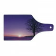 thumbnail image 1 of Tree Cutting Board, Oak Tree at Sunset Snowy Field Wintertime Nature Landscape Wilderness Scene Print, Tempered Glass Cutting and Serving Board, Wine Bottle Shape, Purple Black, by Ambesonne, 1 of 1
