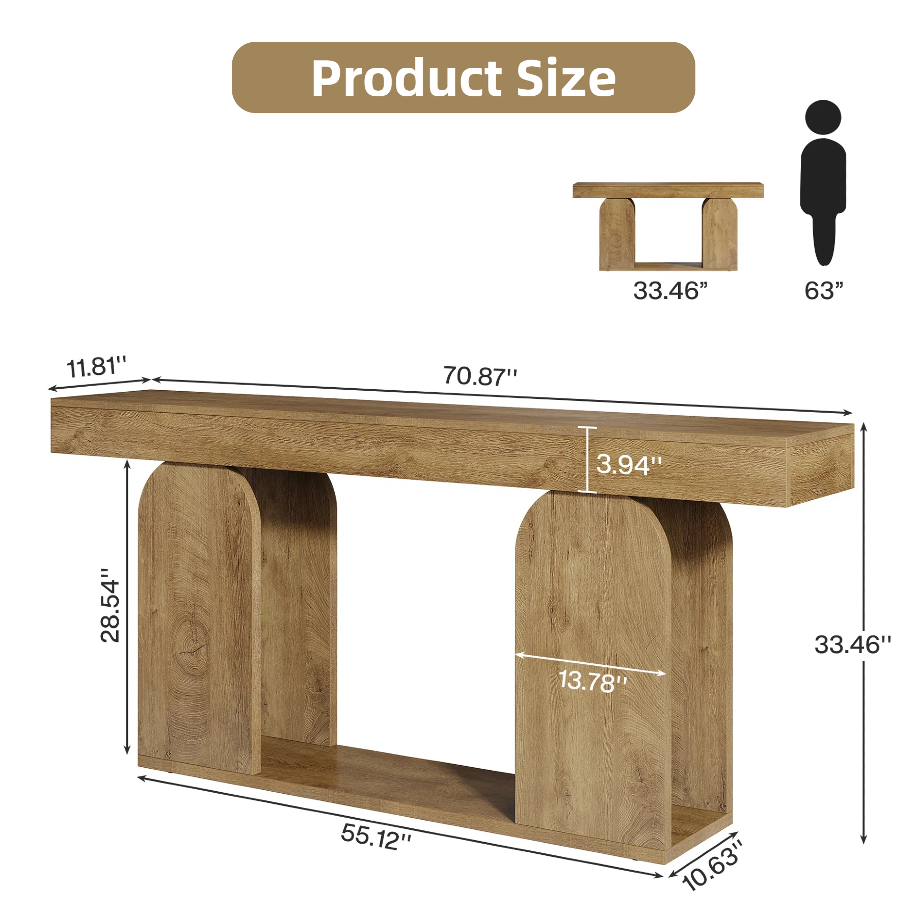Fnova 70.87" Farmhouse Console Table for Entryway, 2-Tier Storage Long Narrow Wood Entryway Table, Easy Assembly, Light Brown