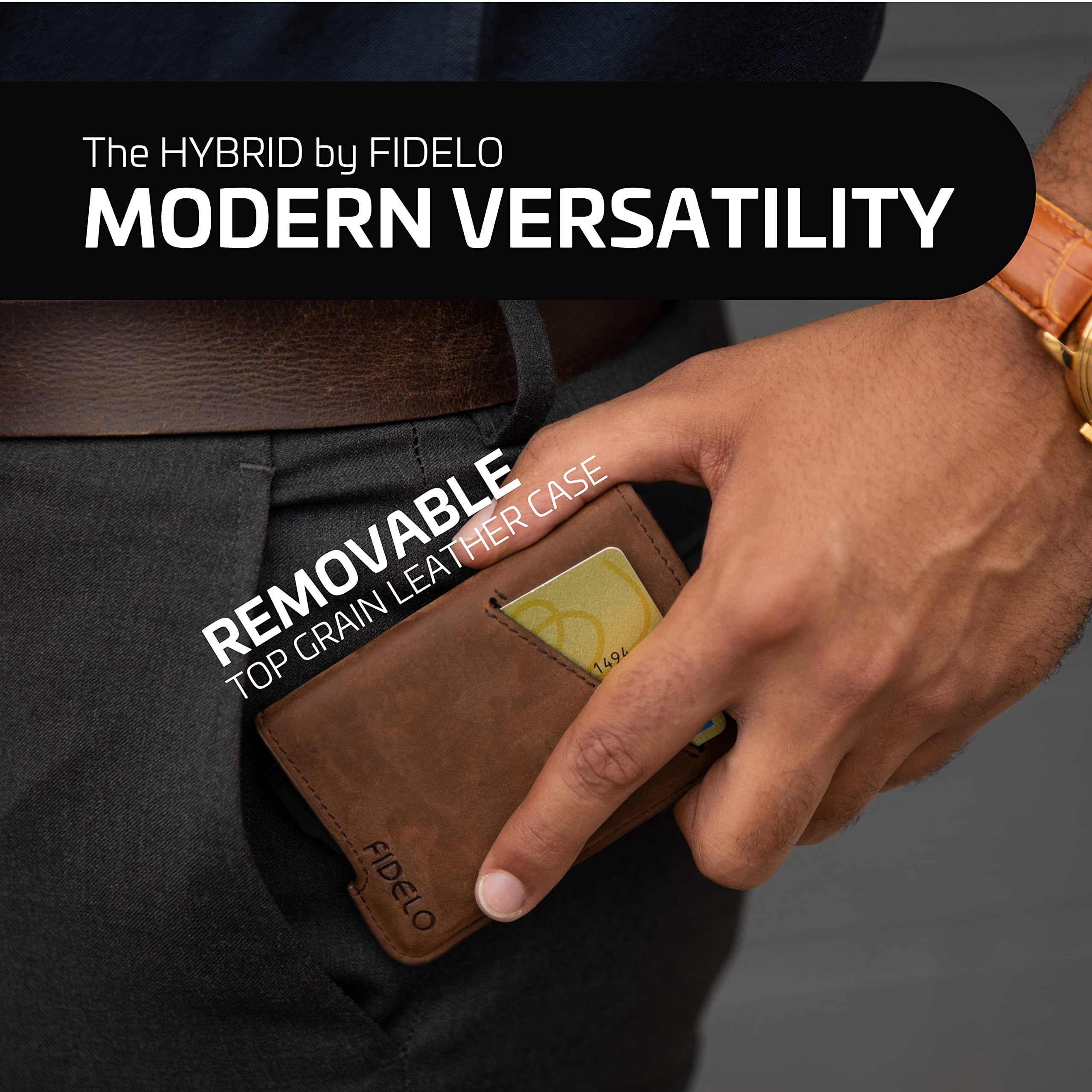 Fidelo Khaki Crazy Horse Leather Minimalist Wallet - RFID Blocking Pop up  Credit Card Holder, Slim 6063 Aluminum Wallet with Clip and Removable Case  - Walmart.com