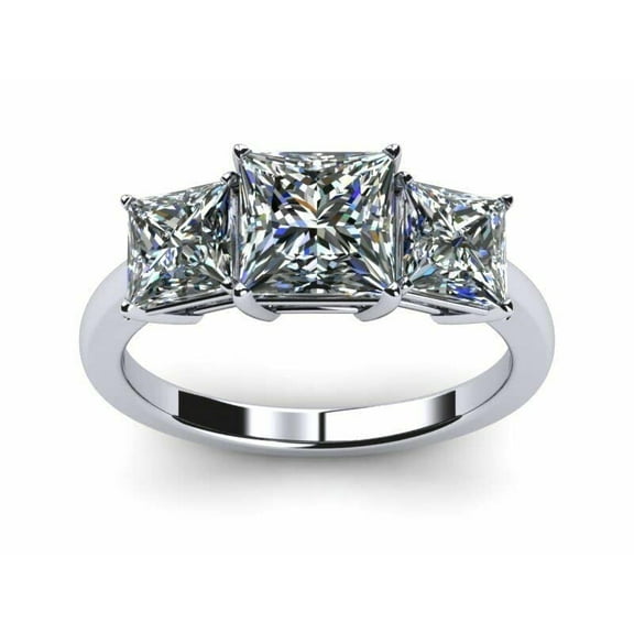 HeartsAndYou 2ct Princess Cut Moissanite 3 Stone Classic Engagement Ring for Women 18k White Gold over Silver Stylish