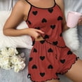 thumbnail image 1 of Heart Print Pajama Set, Scoop Neck Cami Top & Lettuce Trim Shorts, Women's Sleepwear & Loungewear, 1 of 5