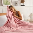thumbnail image 3 of Whale Flotilla Fuzzy Fleece Queen Size Blanket for Bed, Soft Fluffy Jacquard Waffle Blankets for All Season, Lightweight and Warm, 90x90 Inch, Pink, 3 of 11