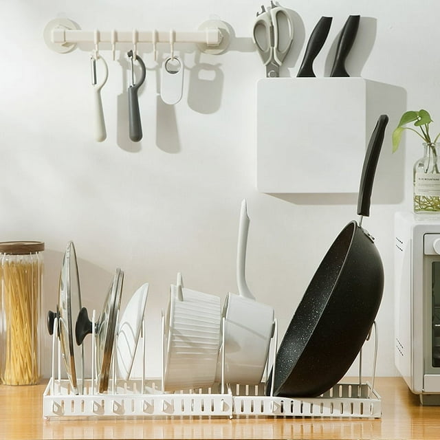Rejilla retráctil para tapar ollas, rejilla de almacenamiento ajustable para cocina, rejilla para platos y cuencos de varias capas, rejilla de almacenamiento retráctil para el hogar, sin perforaciones