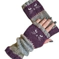 thumbnail image 3 of CCRFTGI Winter Gloves for Women Fashion Fingerless Gloves cat Warm Patchwork Vintage Knitted Design Women's Glove Purple, 3 of 4