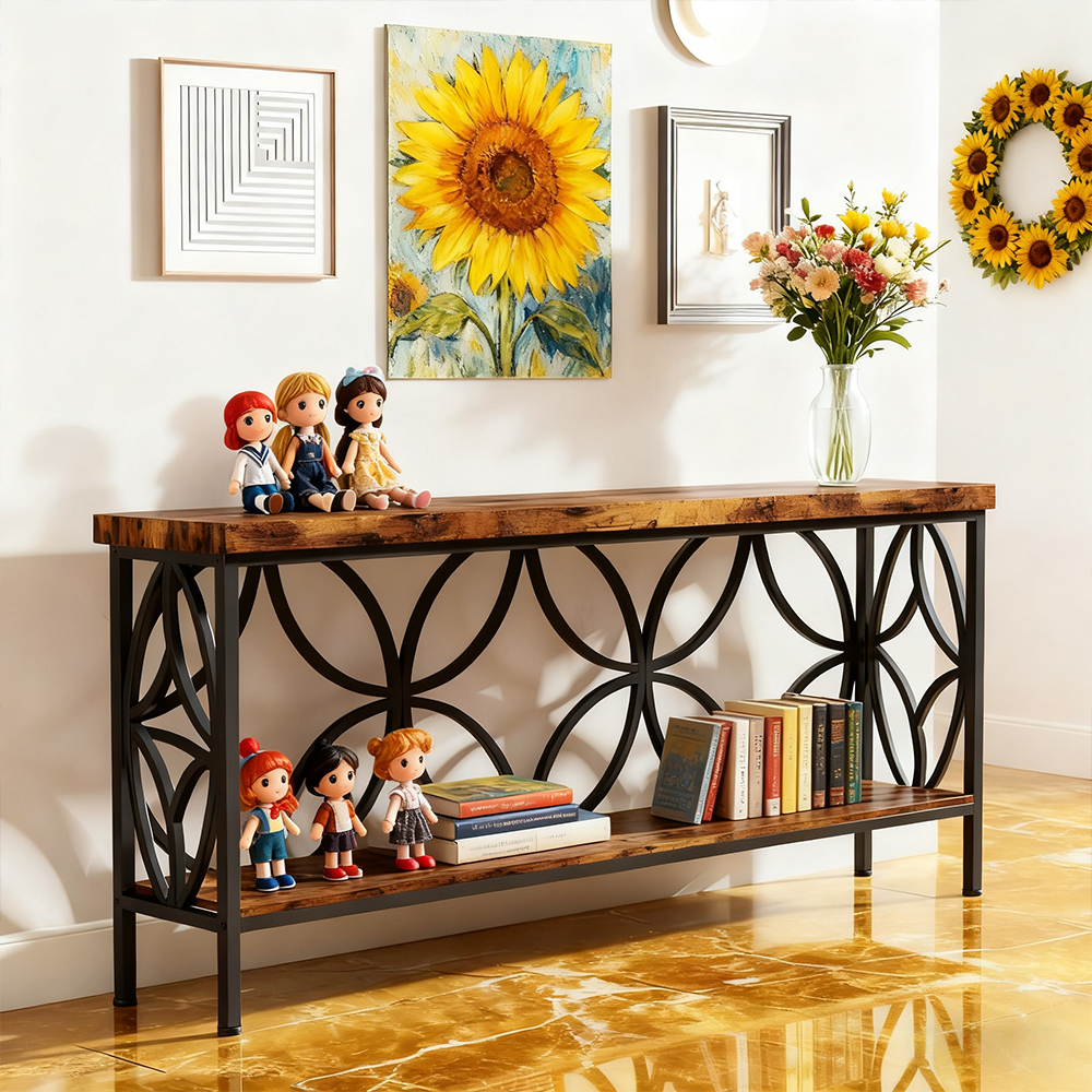 70.9-Inch Extra Long Narrow Sofa Table, Industrial Console Table Behind Couch With 2-Tier Storage, 198LBS Per Shelf, Slim Entry Table For Living Room, Foyer, Hallway